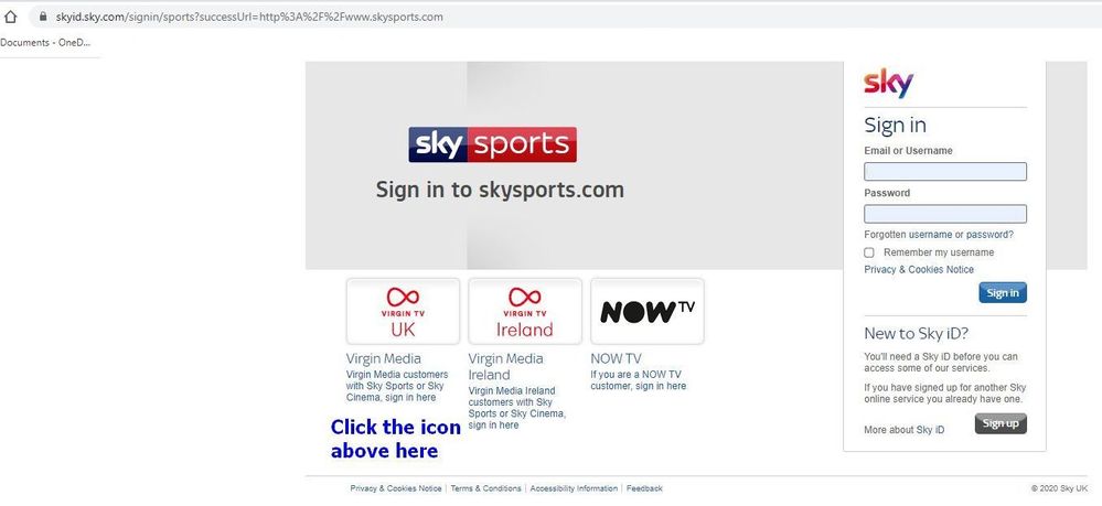 sky sports ios/android app log in