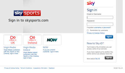 PC Sky Sports Login Start