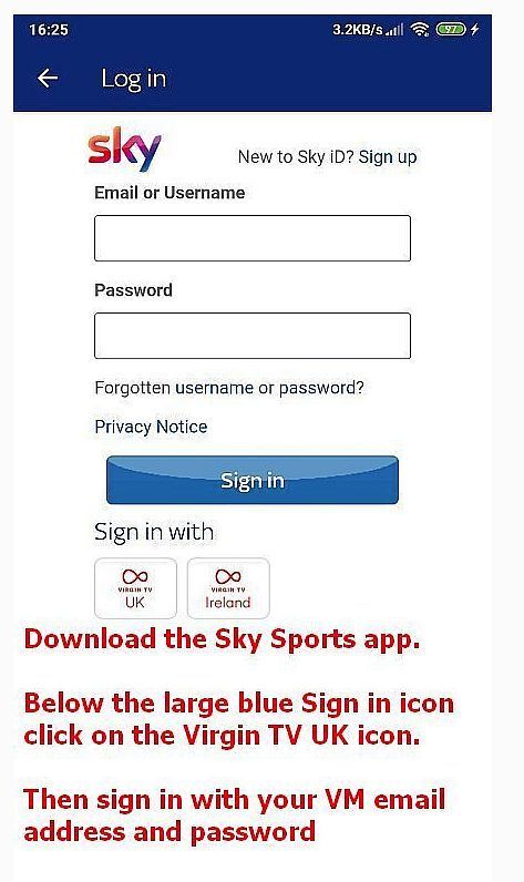 Sky Sports sign in