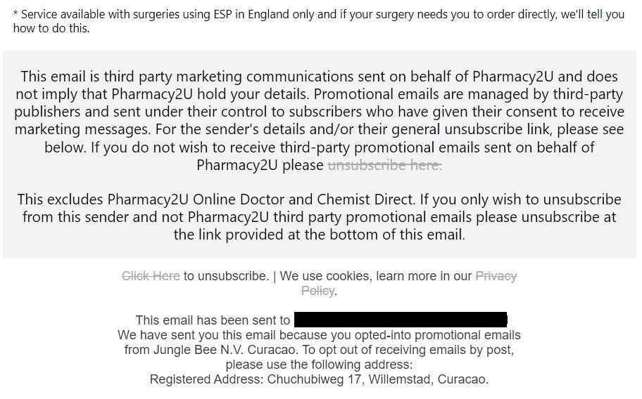 Unsubscribable Pharmacy 2U Email