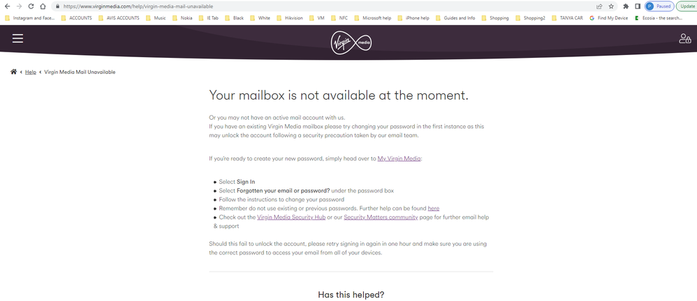 Mail Account locked Need Moderator help Virgin Media Community
