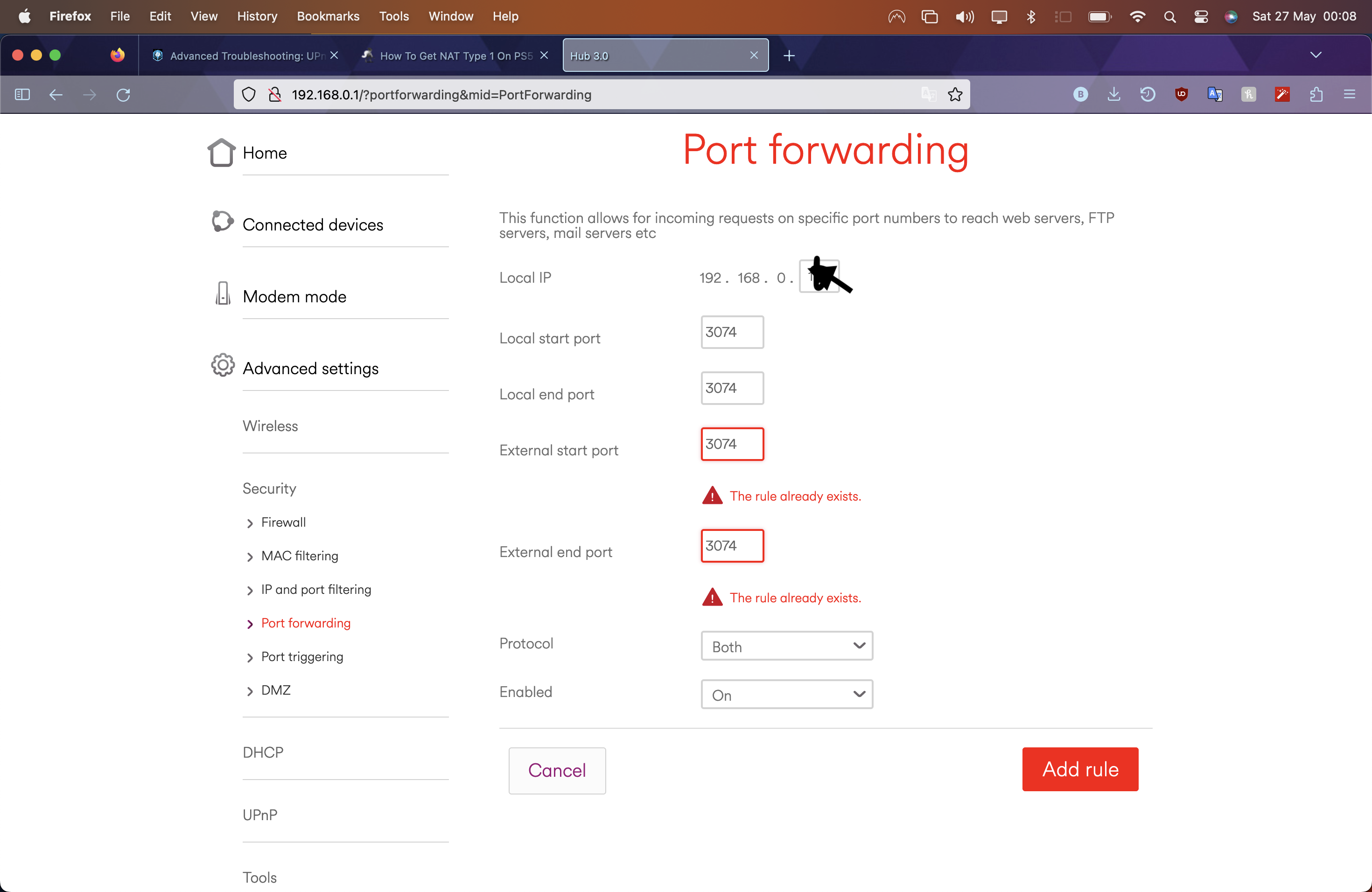 Adding and deleting Port Forwarding Rules not work... - Virgin Media  Community - 5333032