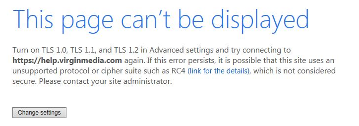 TLS 1.0 1.1 Page Can't be displayed