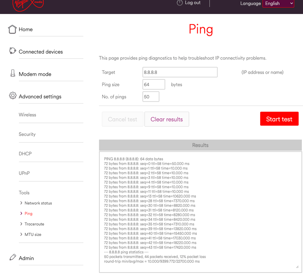 hub ping to 8.8.8.8