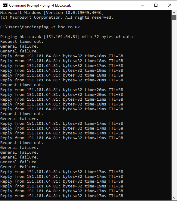 CMD PING TO BBC