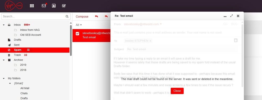 VM Email Error Window