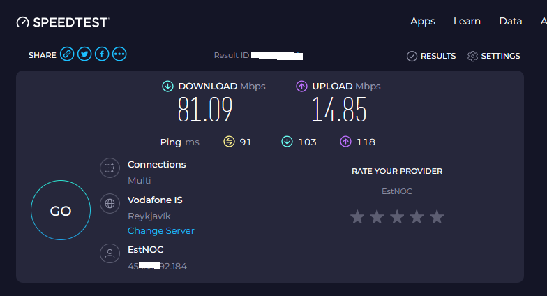 Speed test done after constructing the above post.