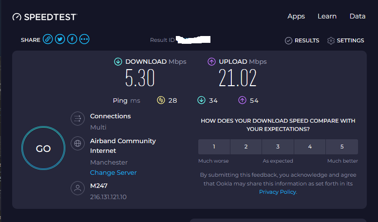 Manchester server speed test done 12 minutes ago.