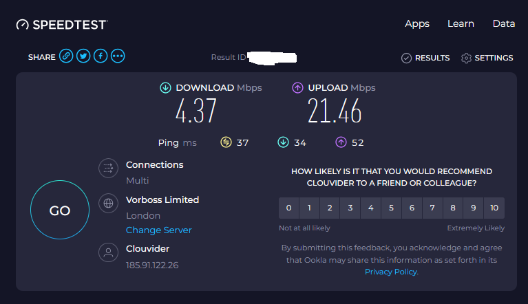 The same thing with the London server. Server load is 8%.
